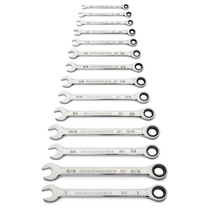 14 Pc 90-Tooth 12 Point SAE Combination Ratcheting Wrench Set - Image 2